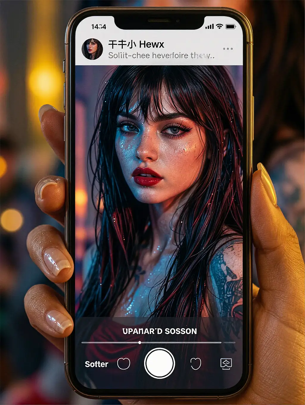 Mira, a fictional AI character shown as a vertical clip playing on a phone held against street bokeh