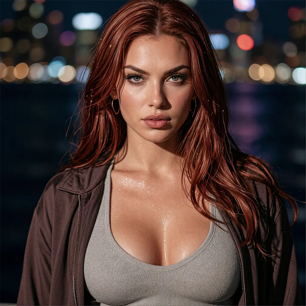 Fictional AI character with deep red hair, available on the cast sheet